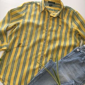 Lauren, Ralph Lauren Yellow Linen Striped Blouse